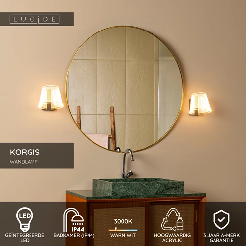 Lucide KORGIS - Wandlamp Badkamer - LED - 1x10W 3000K - IP44 - Transparant - USP